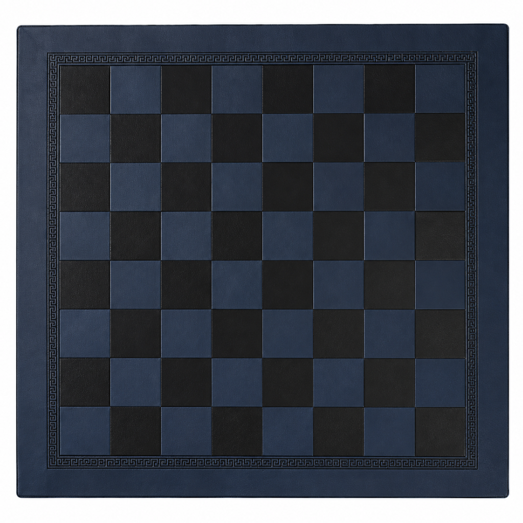 Échiquier bleu foncé et noir avec bordure à motifs géométriques