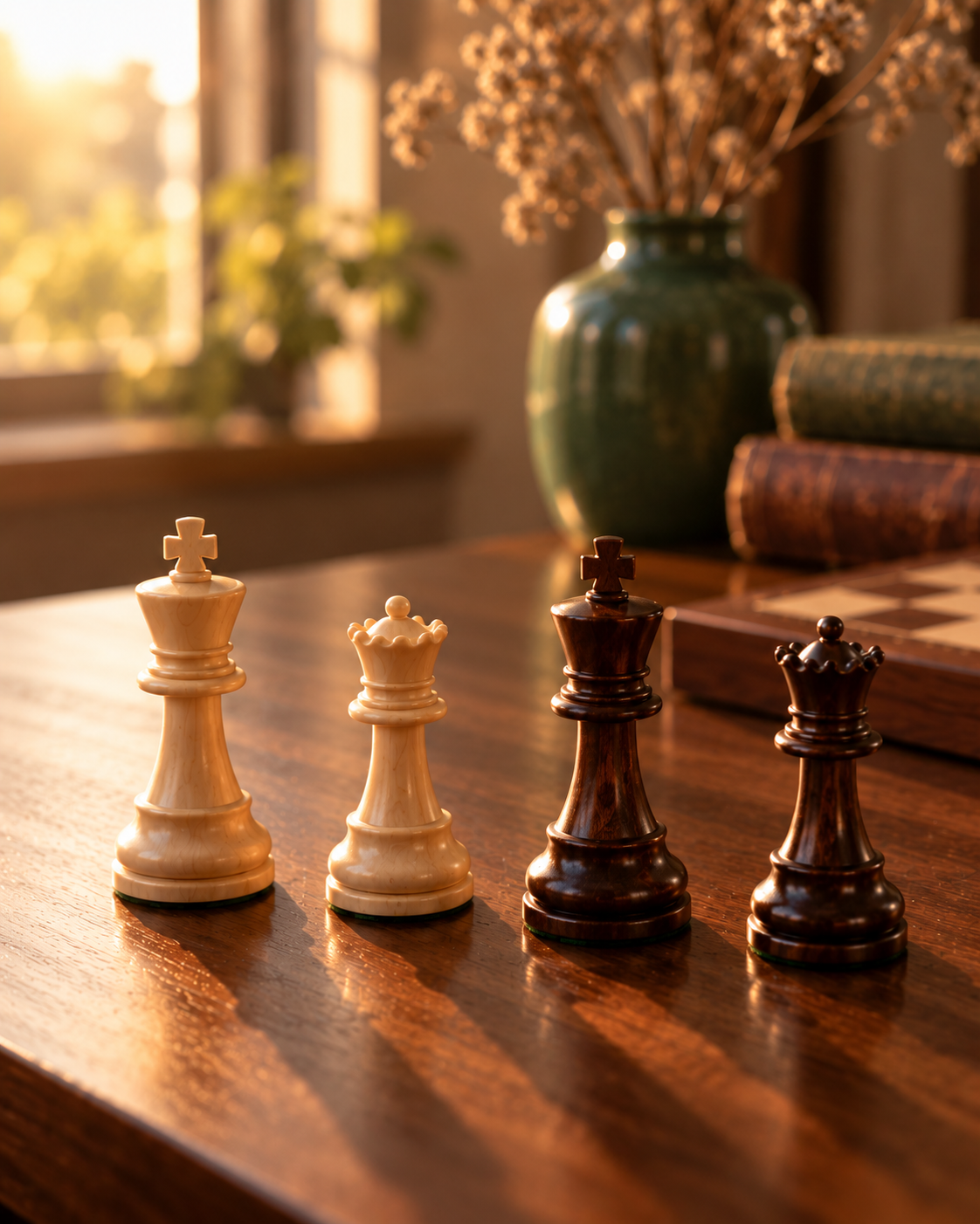 Pièces d'échecs en bois, roi et dame Image